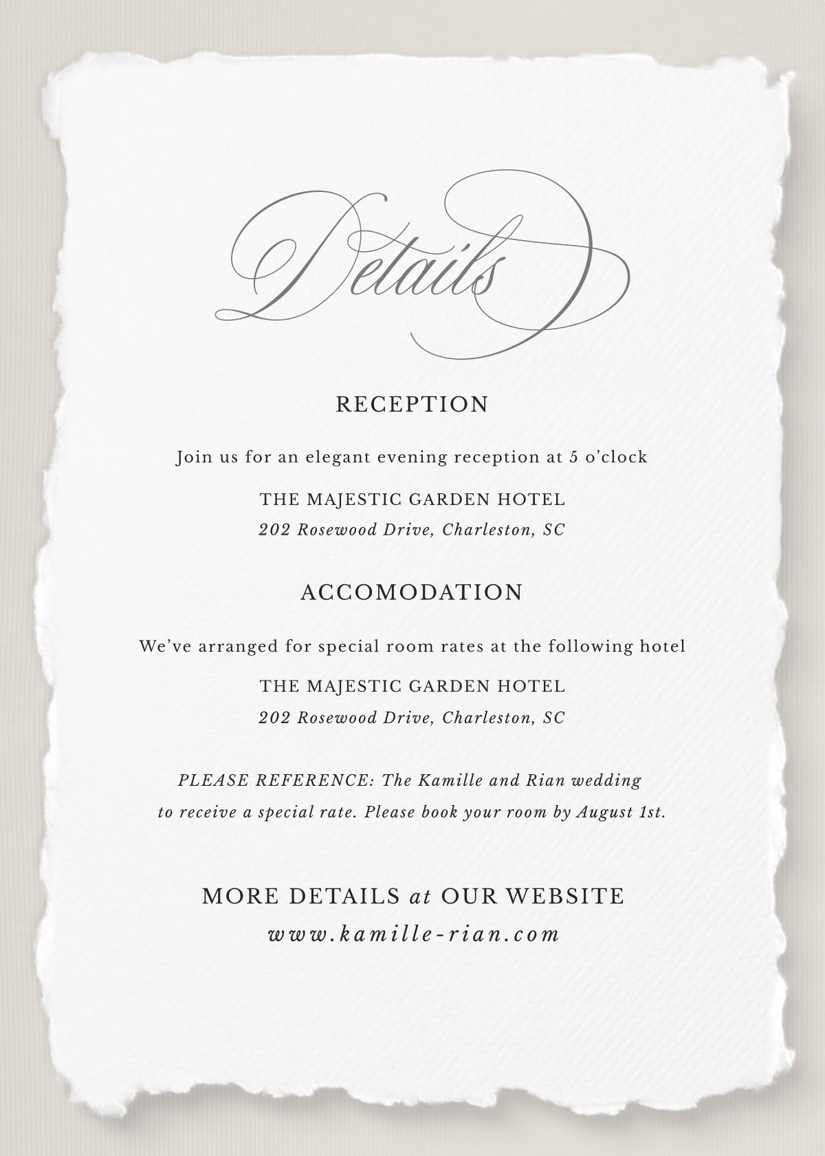 Wedding Details Card – Elegant Font and Design for Invitations