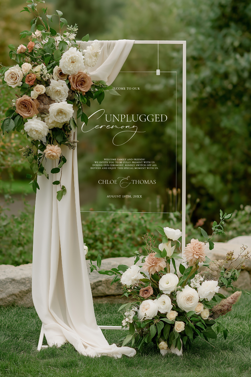 Unplugged Ceremony Acrylic Sign – Elegant Garden Wedding Welcome
