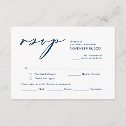 Romance, Navy Blue Calligraphy ,Wedding RSVP Enclosure Card | Zazzle
