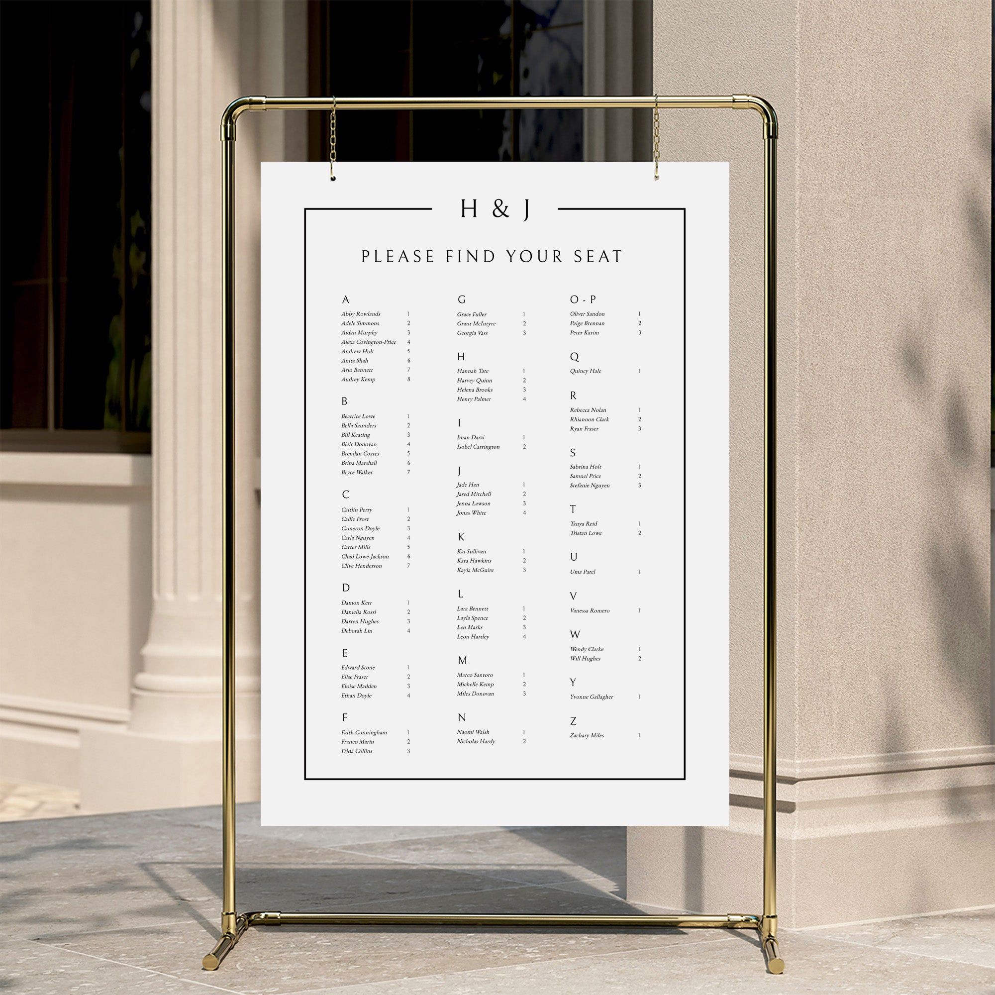 Mayfair Alphabetical Seating Chart Template
