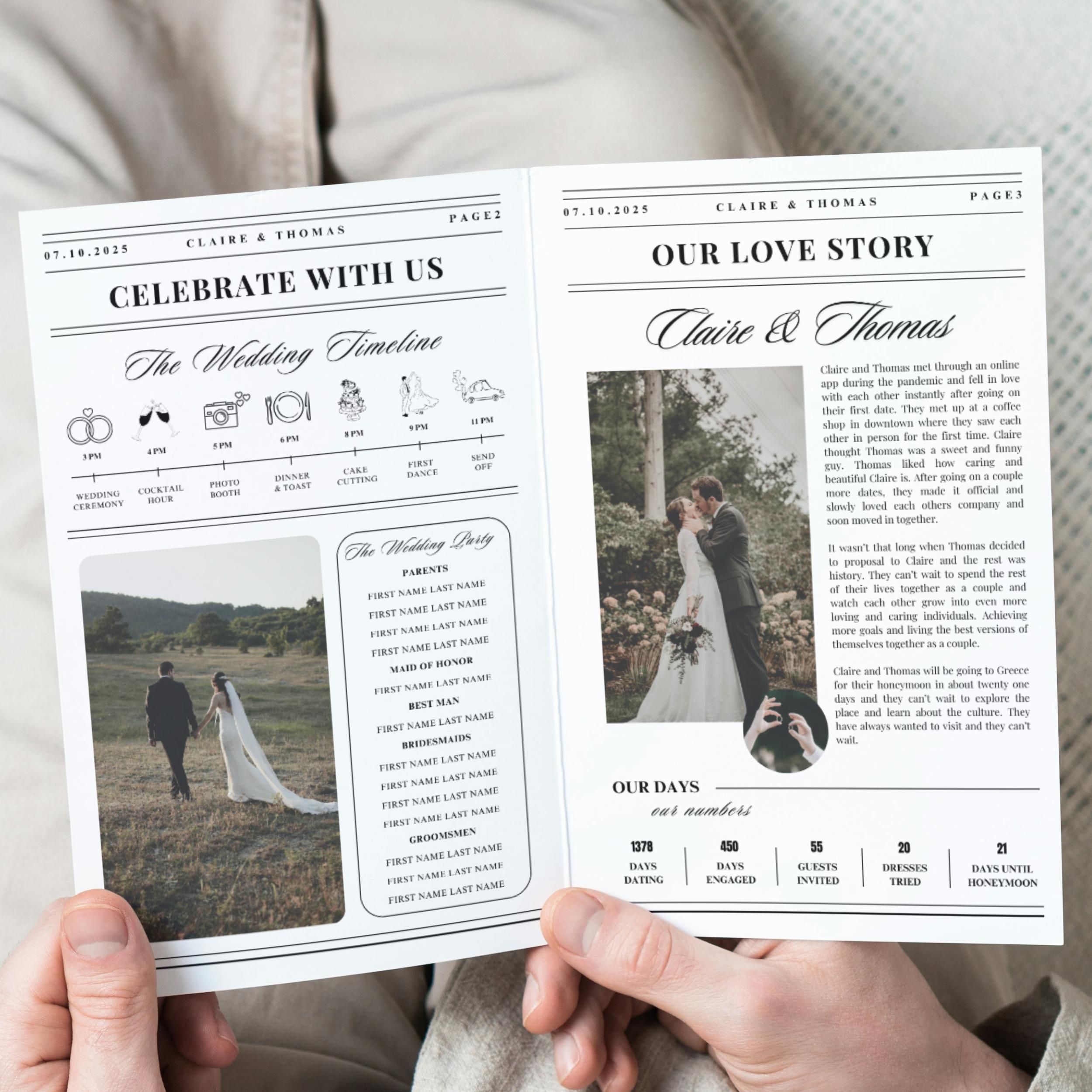 Elegant Newspaper Wedding Program Template for a Memorable Celebration