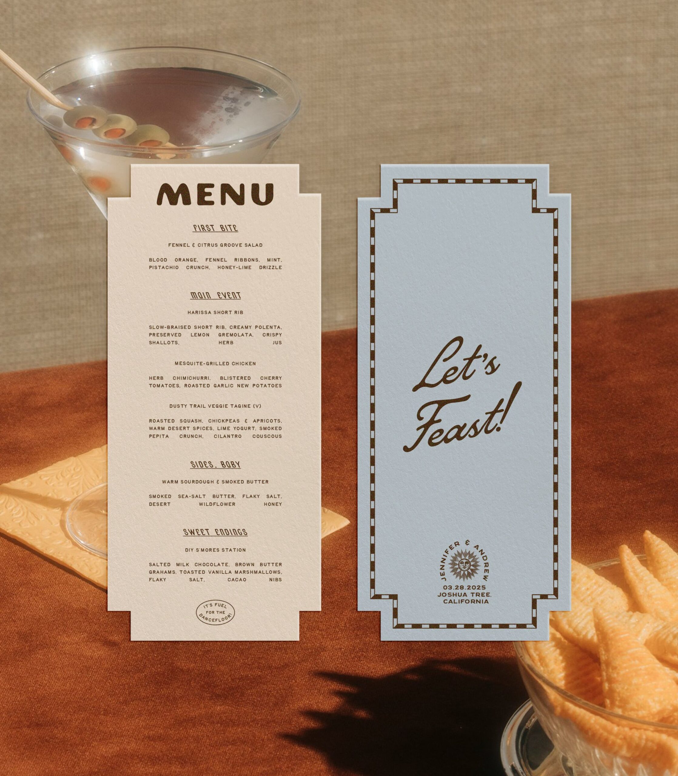 Bespoke Retro Desert Wedding Menu Design | Annette Nicole Paper Co.