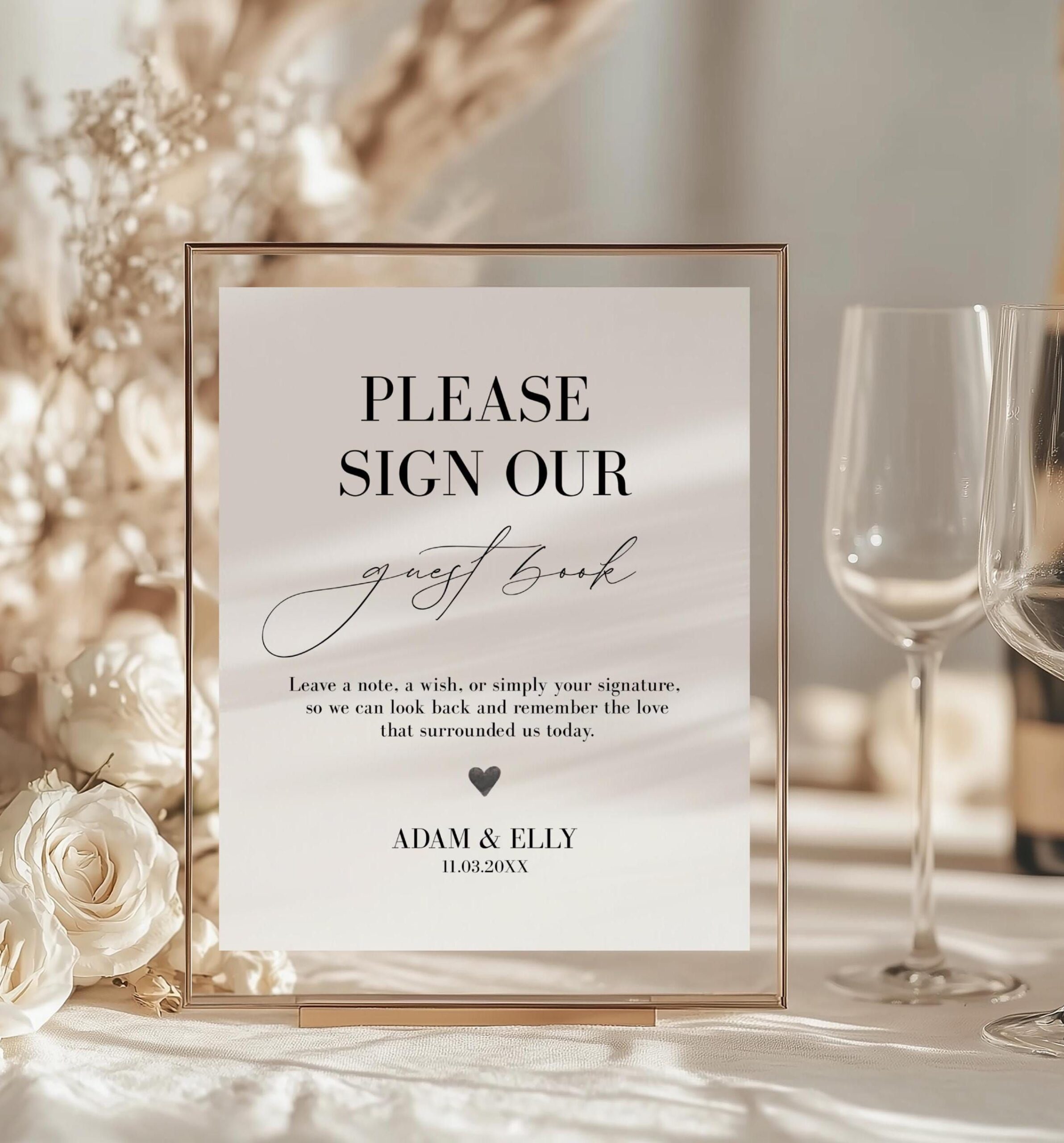 Enseigne de livre d’or minimaliste moderne : décoration de mariage modifiable (téléchargement instantané, modèle PDF)