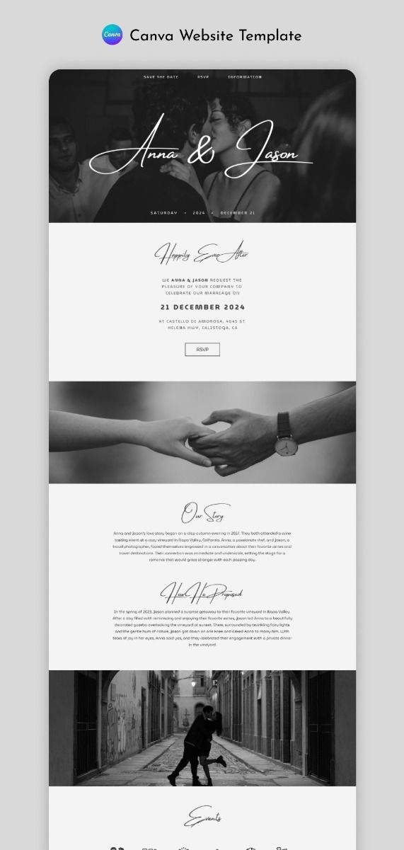 Wedding Website Template, Canva Website Template, Digital Invitation, Wedding RSVP Landing Page