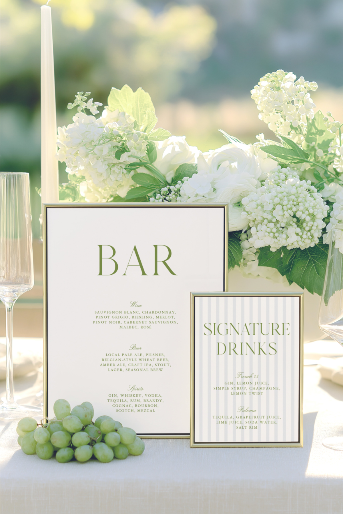 Wedding Bar Sign | Signature Drinks Menu, Sage Green, Cocktail Hour Sign, Editable Template