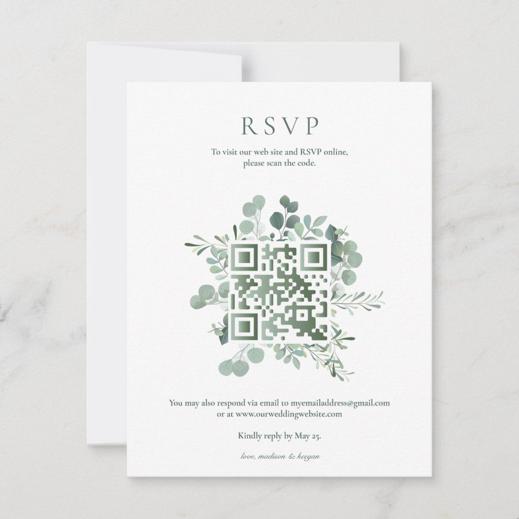 Elegant Eucalyptus Greenery Wedding QR Code RSVP
