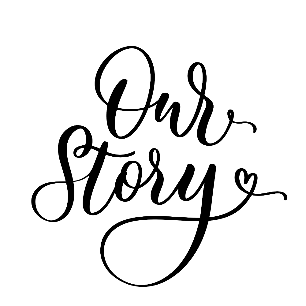 Our story Hand lettering inscription with flourish art decoration. Wedding sign.