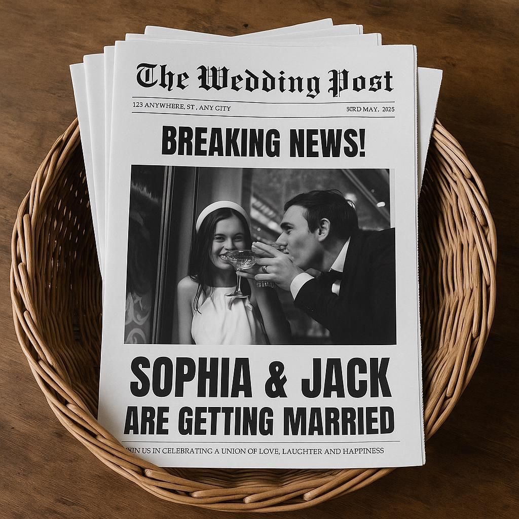Editable Wedding Newspaper Template — Canva Wedding Announcement or Program, Instant Digital Download, Front & Back Fully Customizable