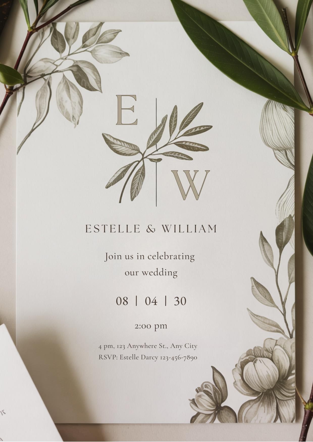 Elegant Botanical Wedding Invitation Template | Editable Canva Invite |