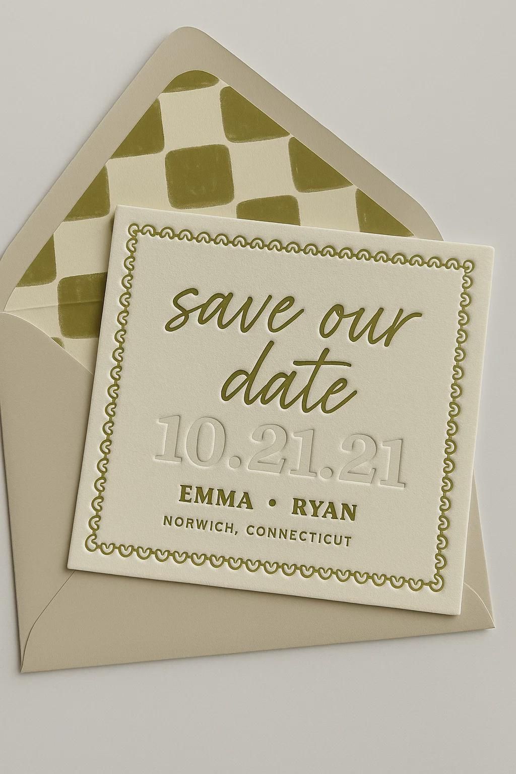 ÉCHANTILLON « Save the Date » typographique : Service d’impression de faire-part de mariage