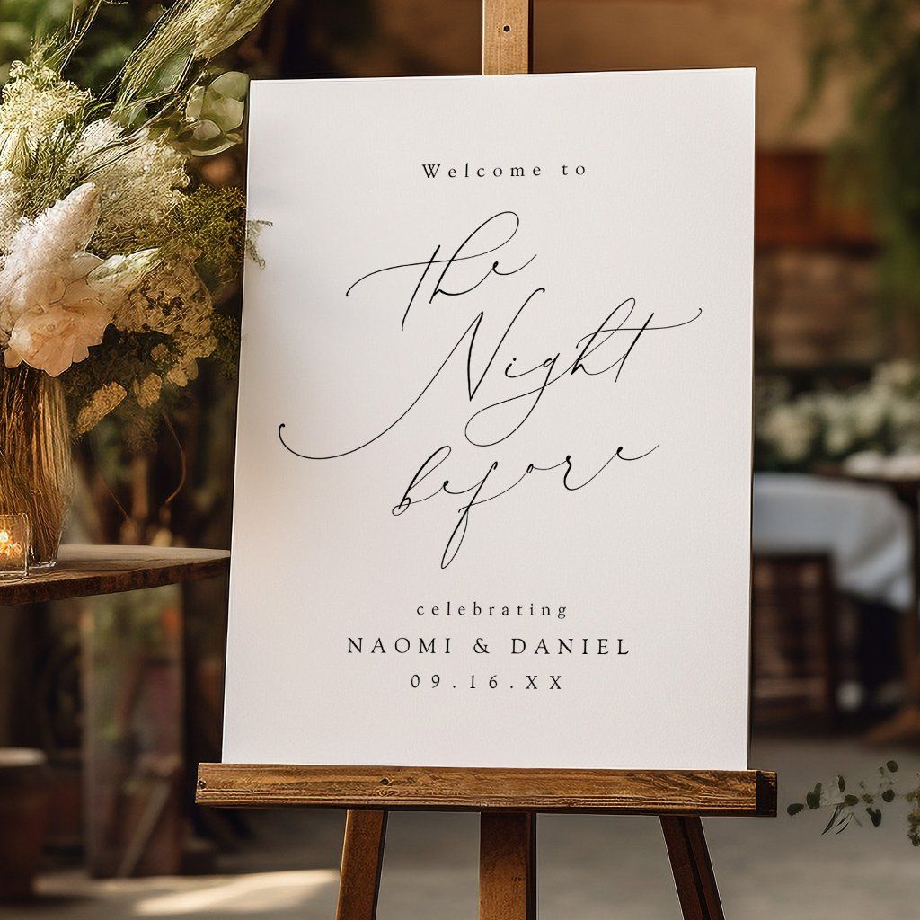 Minimal Modern Chic Script Rehearsal Dinner Sign