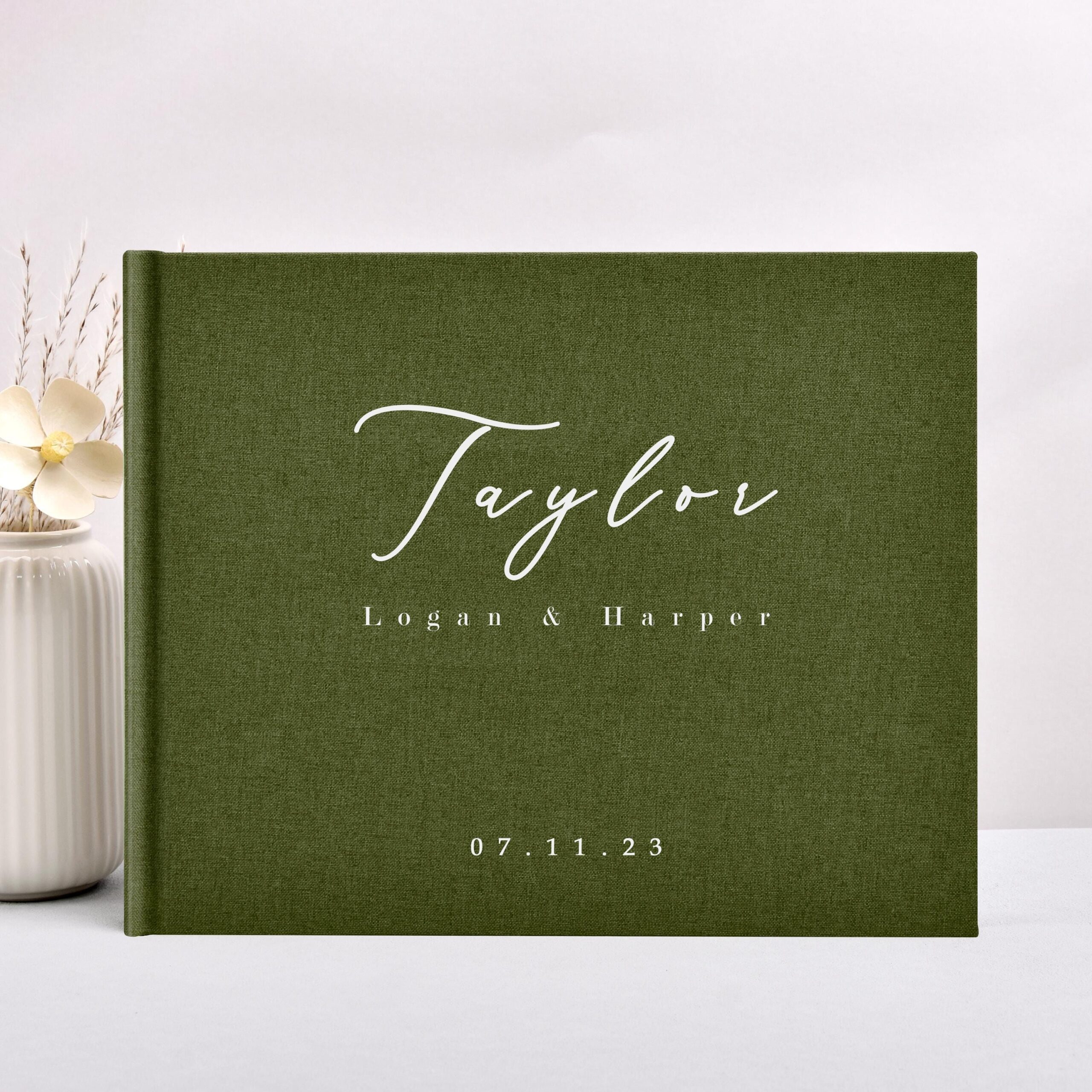 Livre d’or personnalisé pour mariage en lin : album photo élégant souvenir