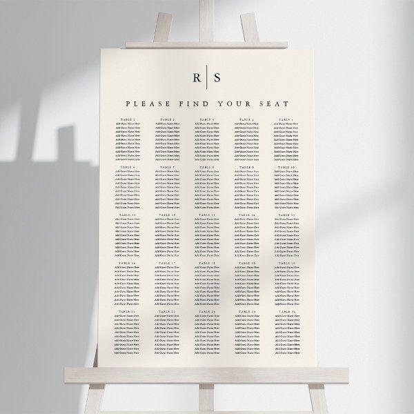 Black & Ecru Monogram XL Wedding Seating Chart Foam Board