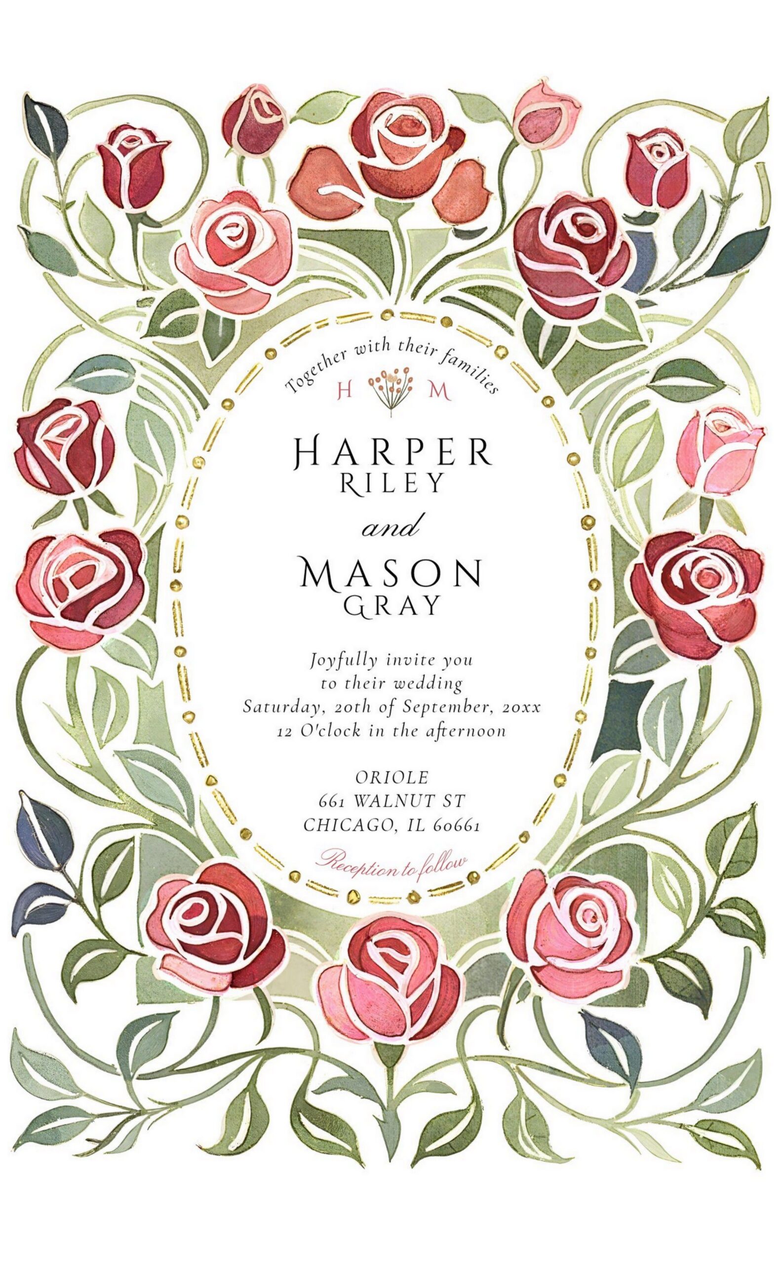 Vintage Roses Watercolor Wedding Invitation