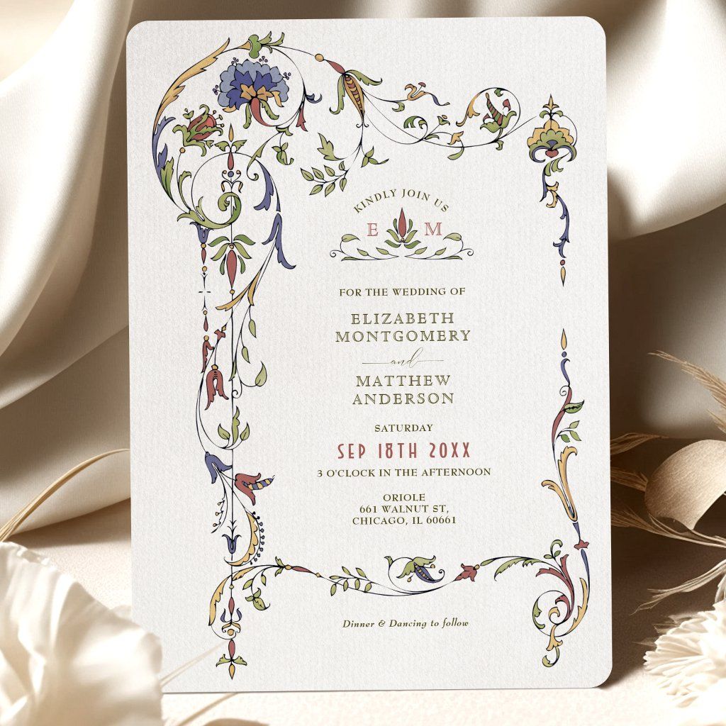 Vintage Victorian Floral Ornaments Wedding Invitat Invitation