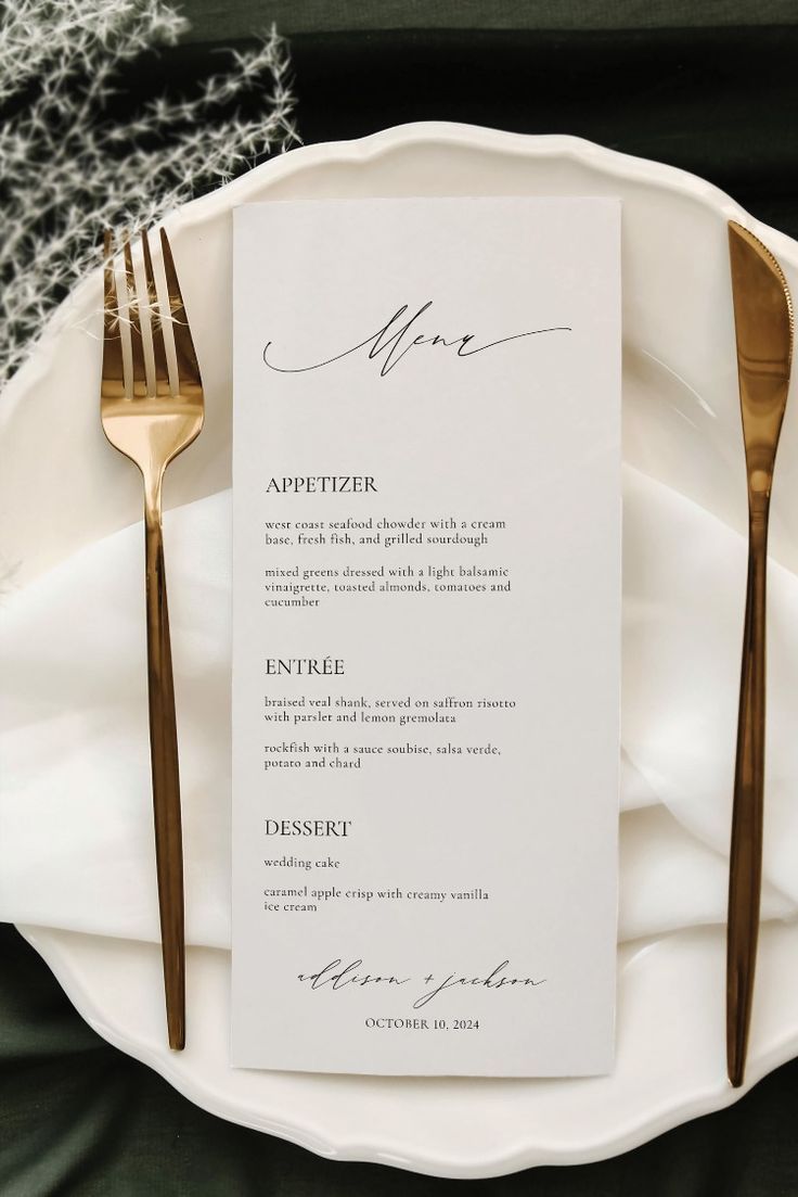 Minimalist Wedding Menu Template | Modern Editable Menu | Printable Simple Menu | Instant Download