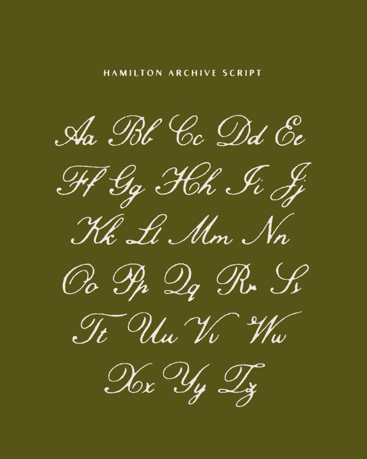 Glyph overview of Hamilton Archive Script font