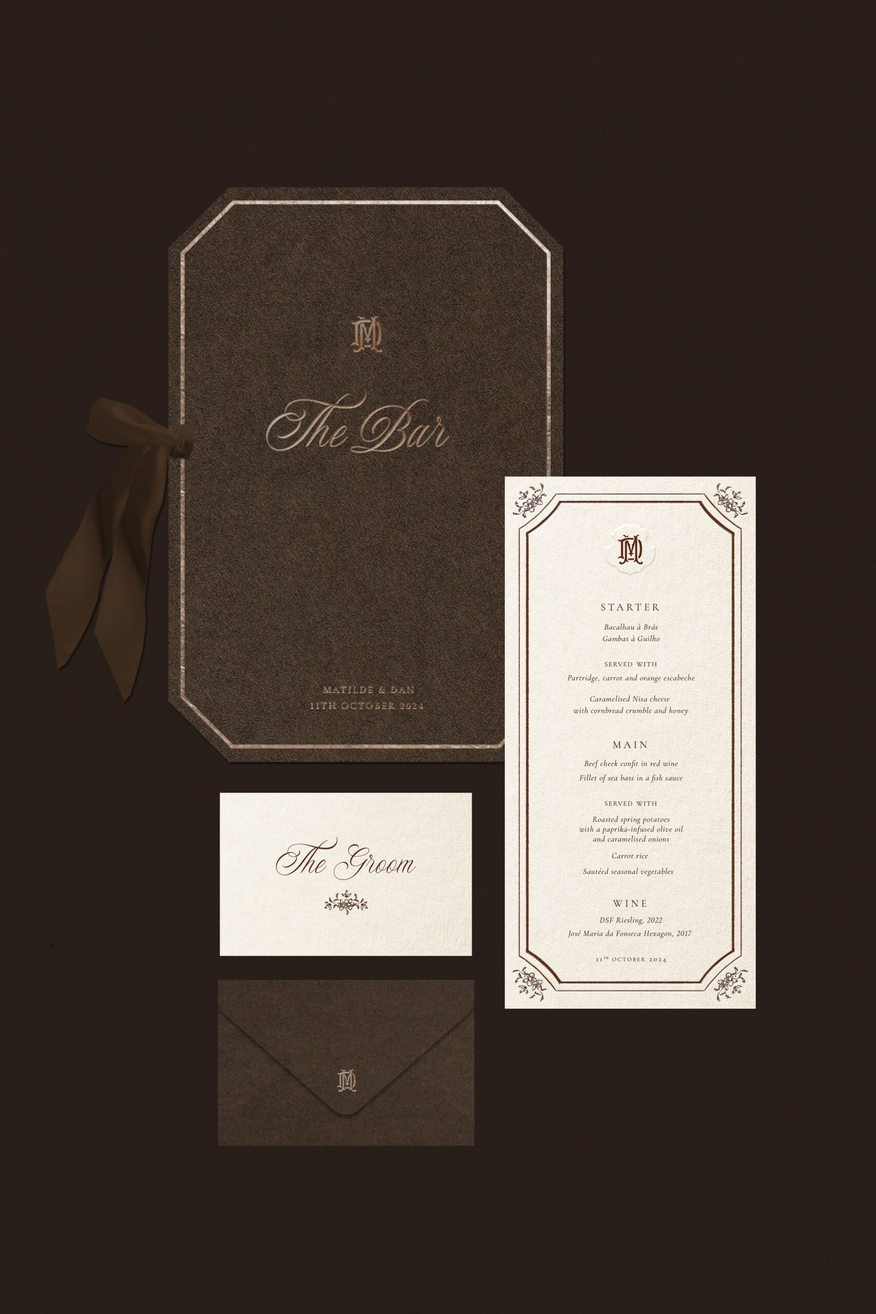Cocktail Bar menu design for Vogue featured wedding of Matilde Mourinho