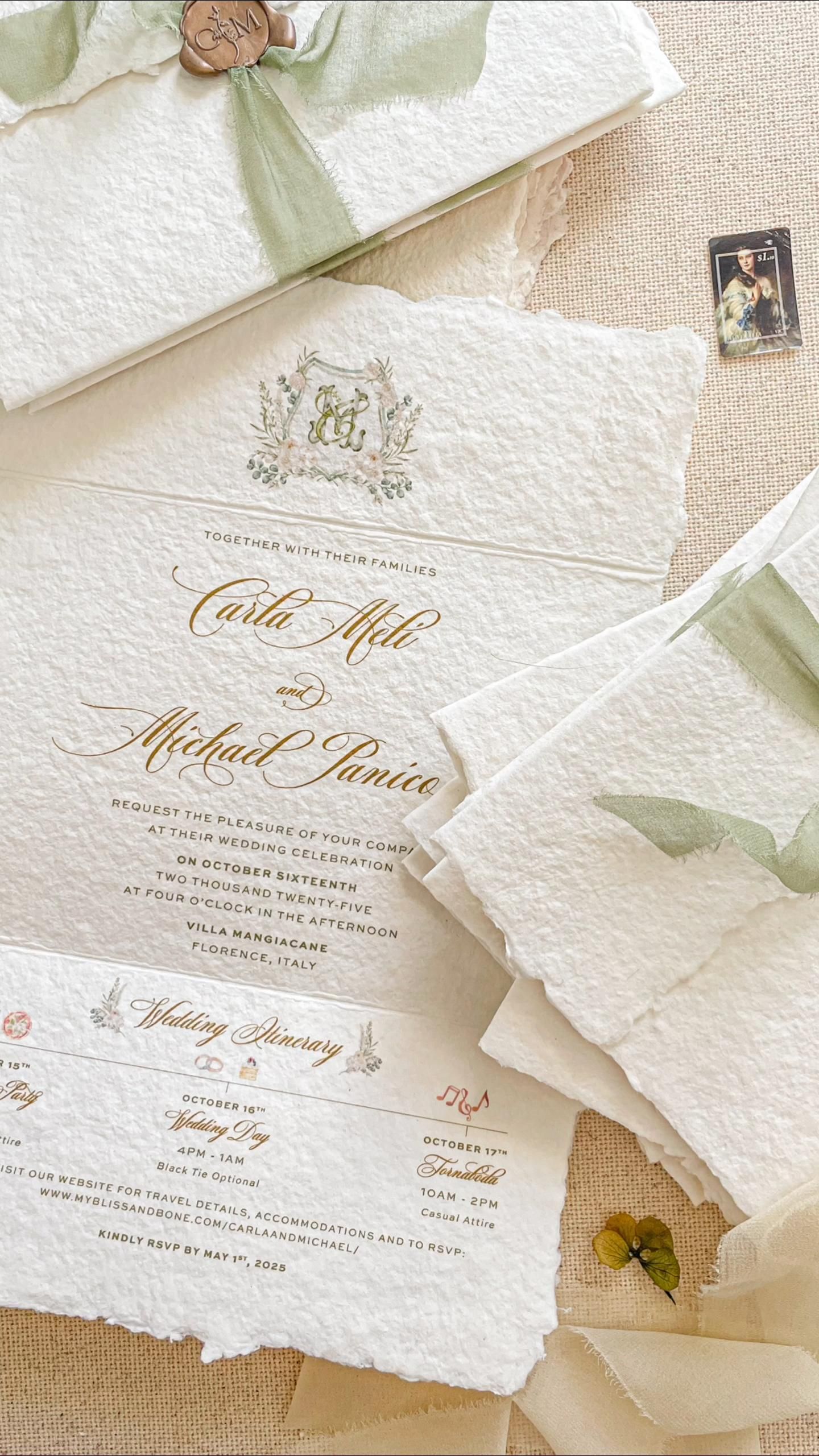 Trifold wedding invitations. Paper made by Kattone.