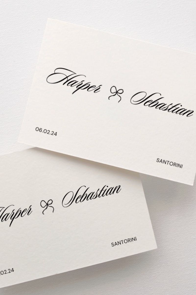 Minimal Wedding Invitation Ideas | Bow Save The Date Inspo for a Santorini Wedding