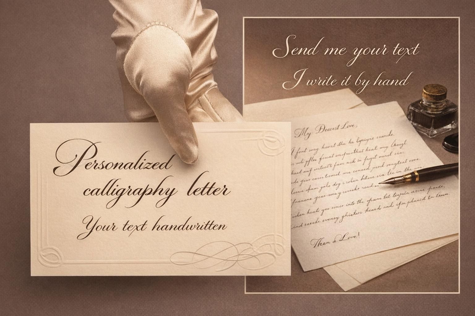 Lettre d’amour calligraphie personnalisée, texte personnalisé, cadeau pour couple, lettre manuscrite élégante.