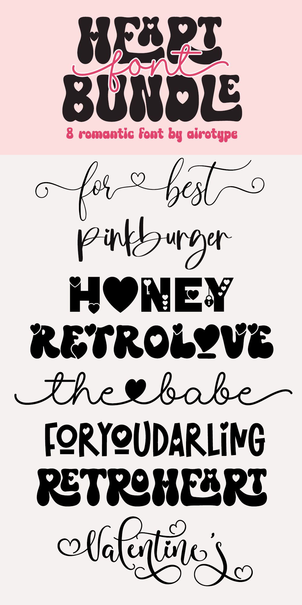 Heart Font Bundle, Valentines Font, Heart Font, Retro Font, Vintage Font, Handwritten Font