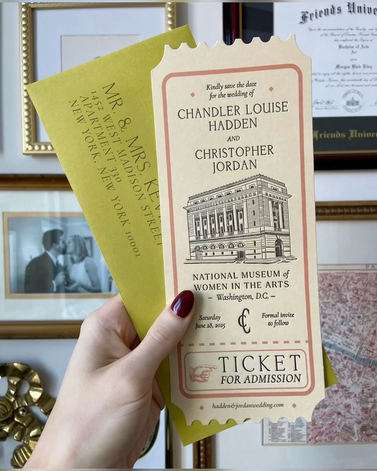 Ticket-themed save the date