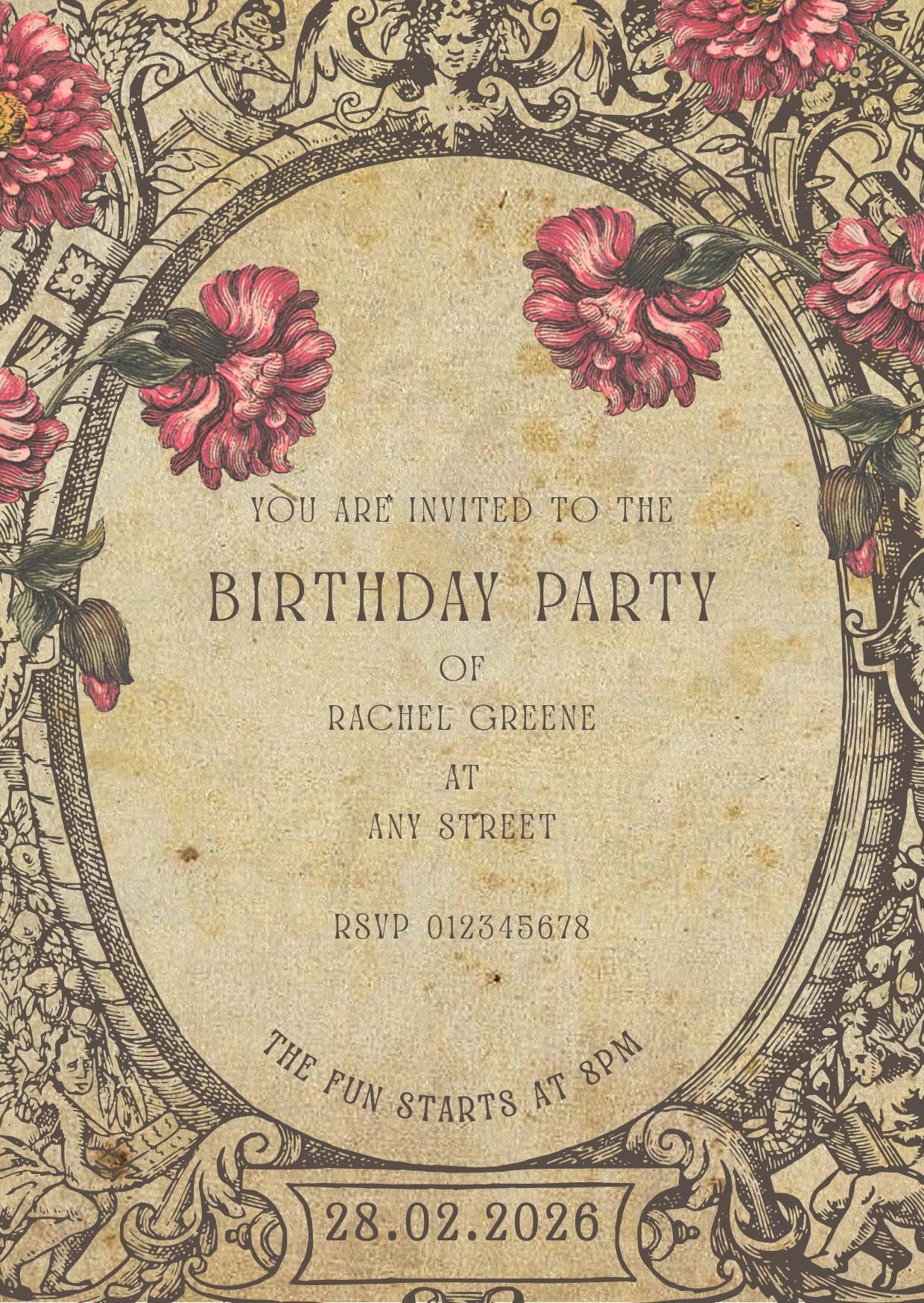 Modèle d’invitation d’anniversaire vintage modifiable et imprimable