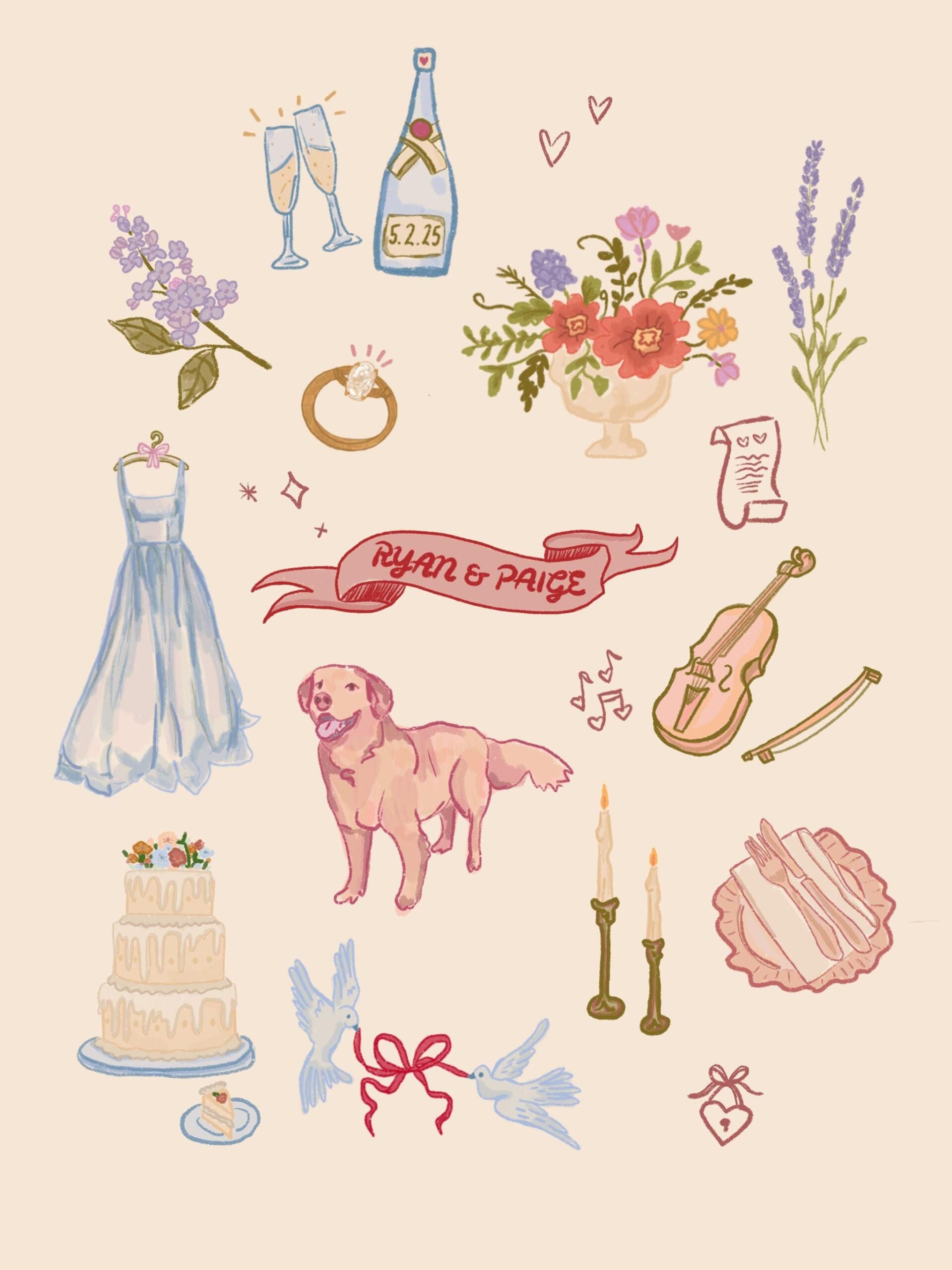 Portrait de mariage personnalisé doodle | Cadeau d’anniversaire fantaisiste (PNG, JPG numérique)