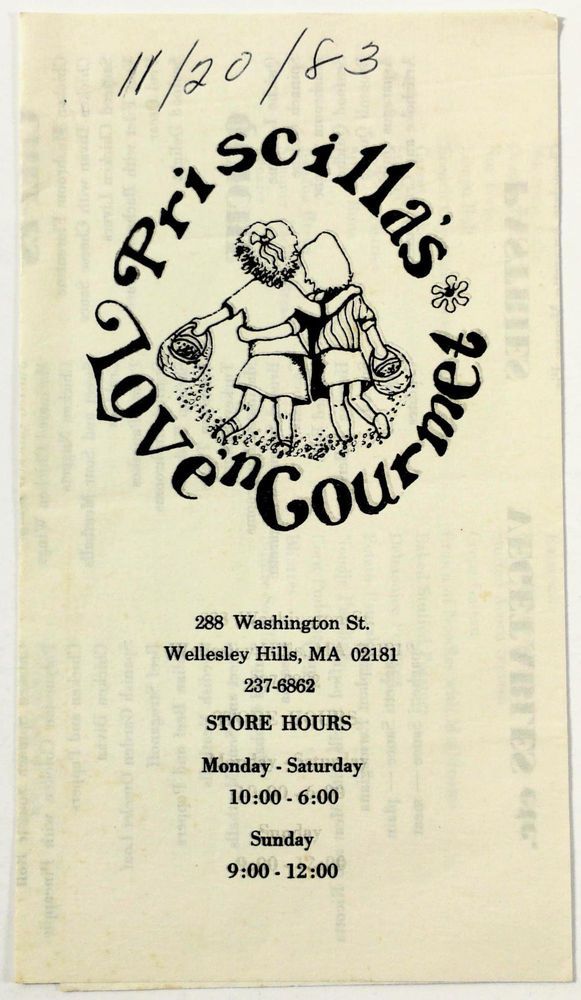 1983 Vintage Menu PRICILLA’S LOVE ‘N GOURMET Deli Store Wellesley Hills MA | eBay