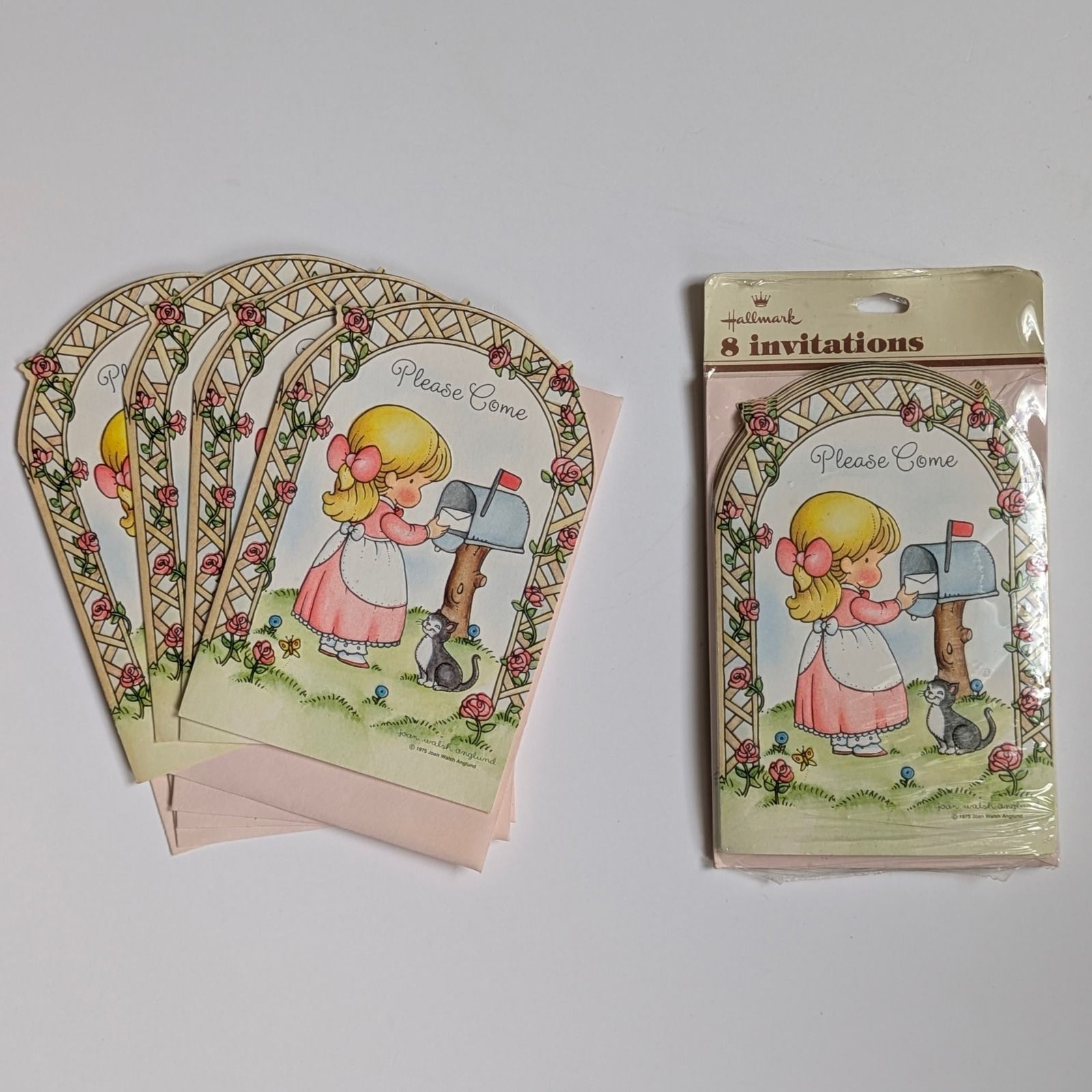 Hallmark Party Supplies | Vintage 70s Hallmark Joan Walsh Anglund Birthday Party Invitation Fill-In Cards | Color: Pink/White | Size: Os