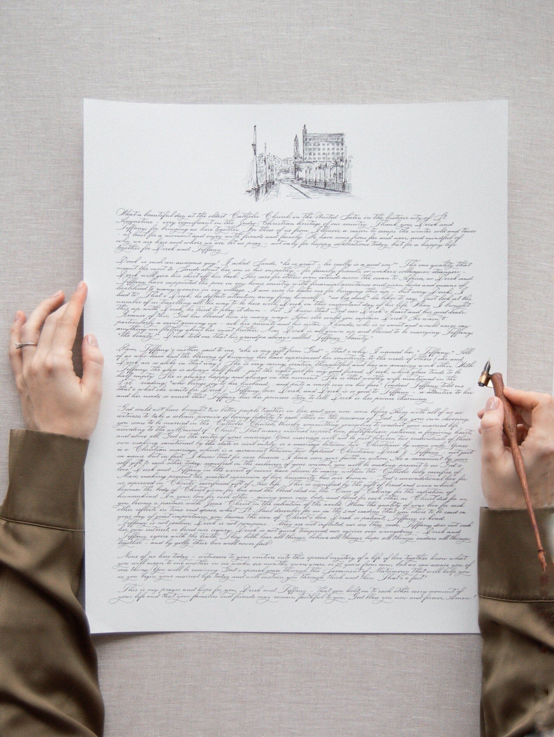 Custom Calligraphy Poster Handwritten Calligraphy Service Wedding Vow Letter