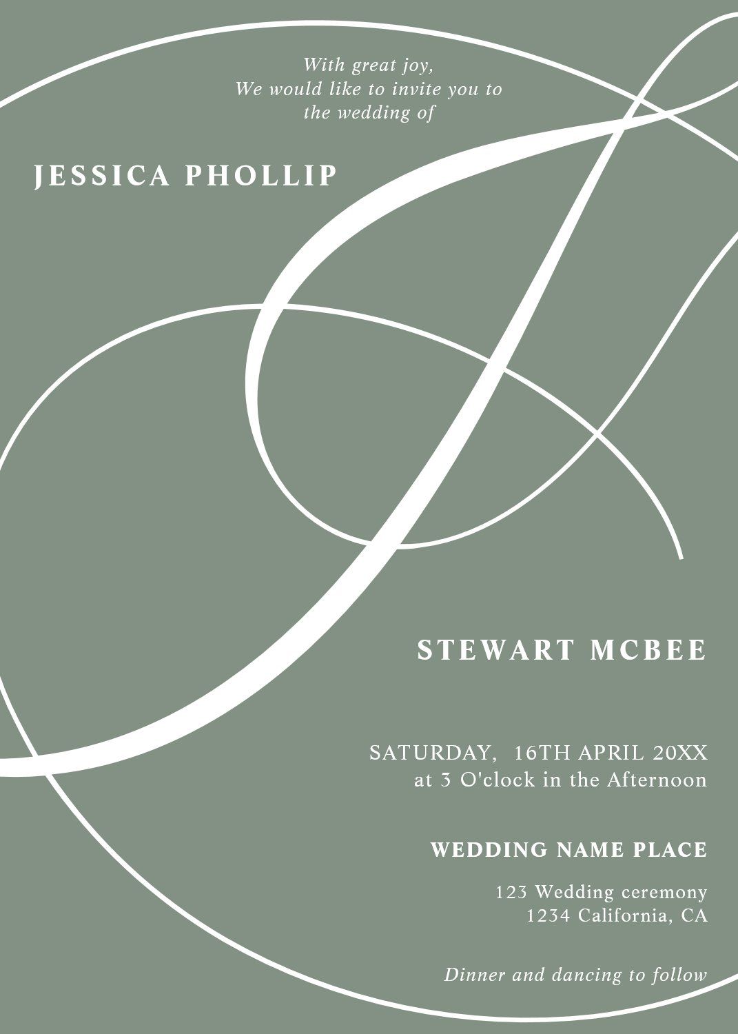 Script sage green photo calligraphy wedding invitation