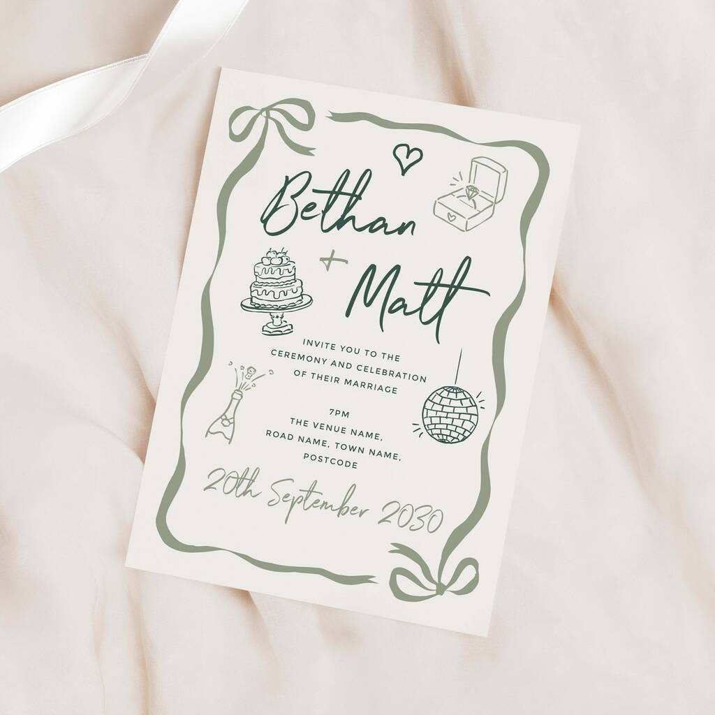 Green Hand Drawn Theme Wedding Invitations