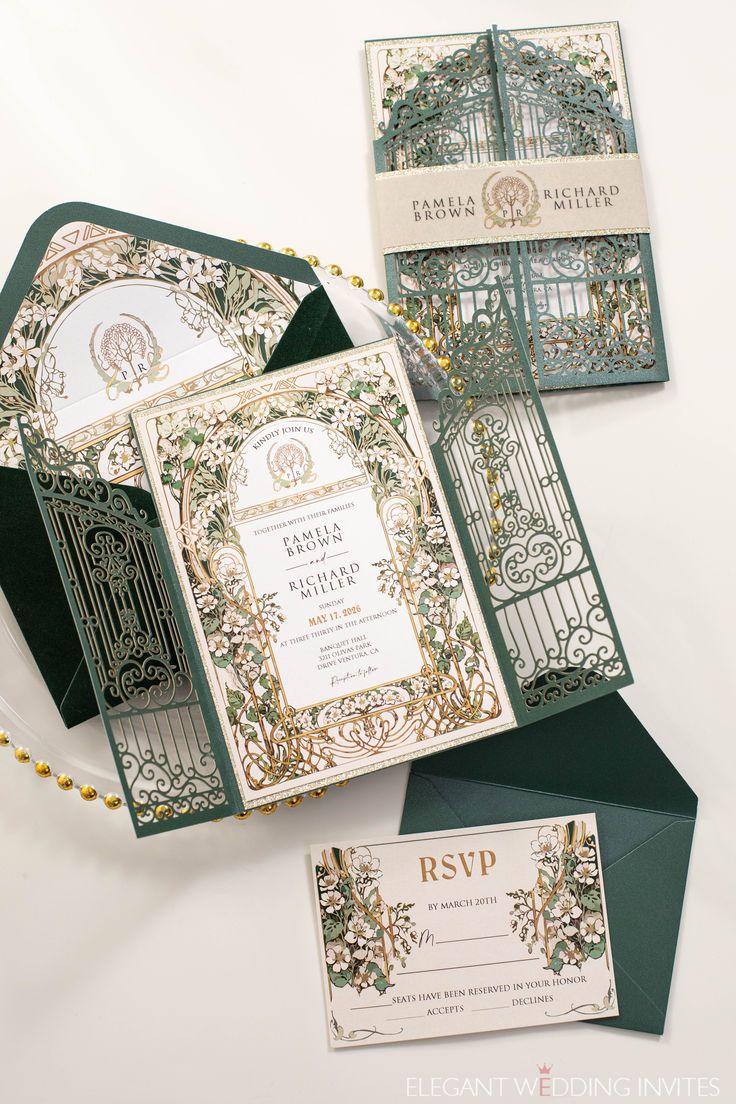 Byzantine Floral Laser Cut Wedding Invitation