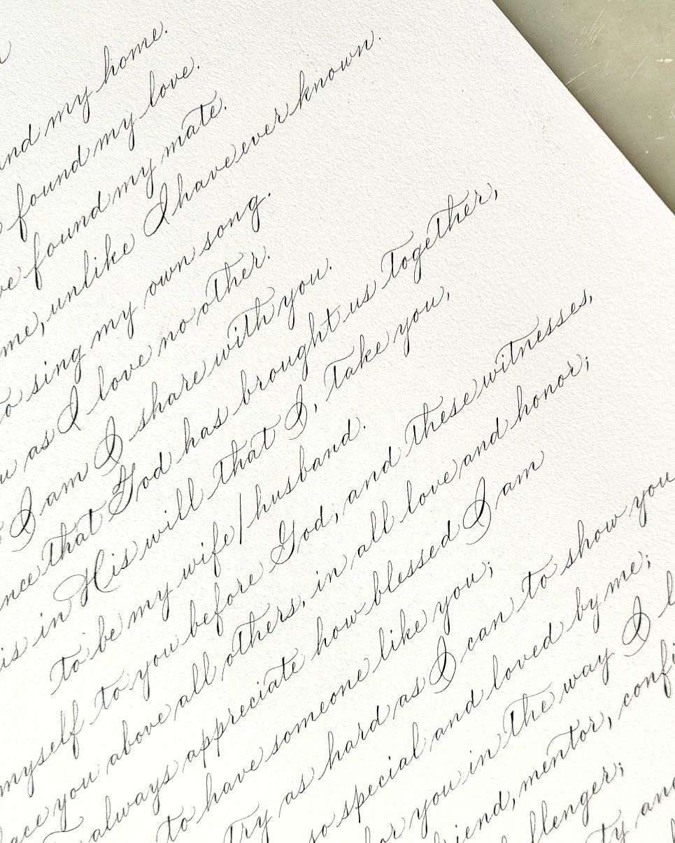 Custom Calligraphy wedding vows commission