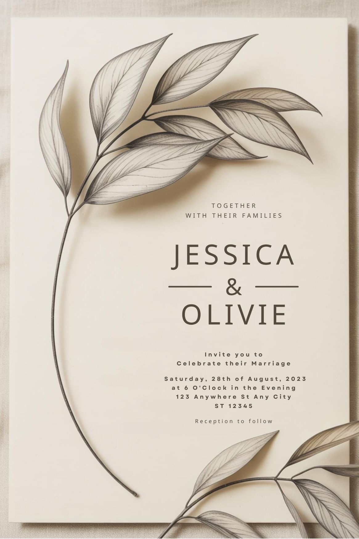 Minimalist Botanical Wedding Invitation