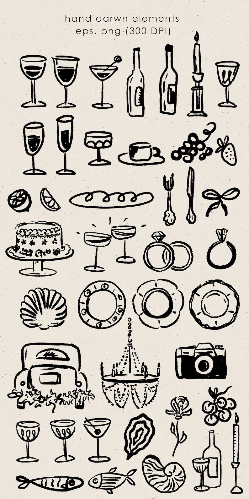 Paquete de boda caprichoso dibujado a mano, iconos de ilustración de boda para invitaciones, editable en Canva, doodle de boda con estilo peculiar en SVG — Etsy México
