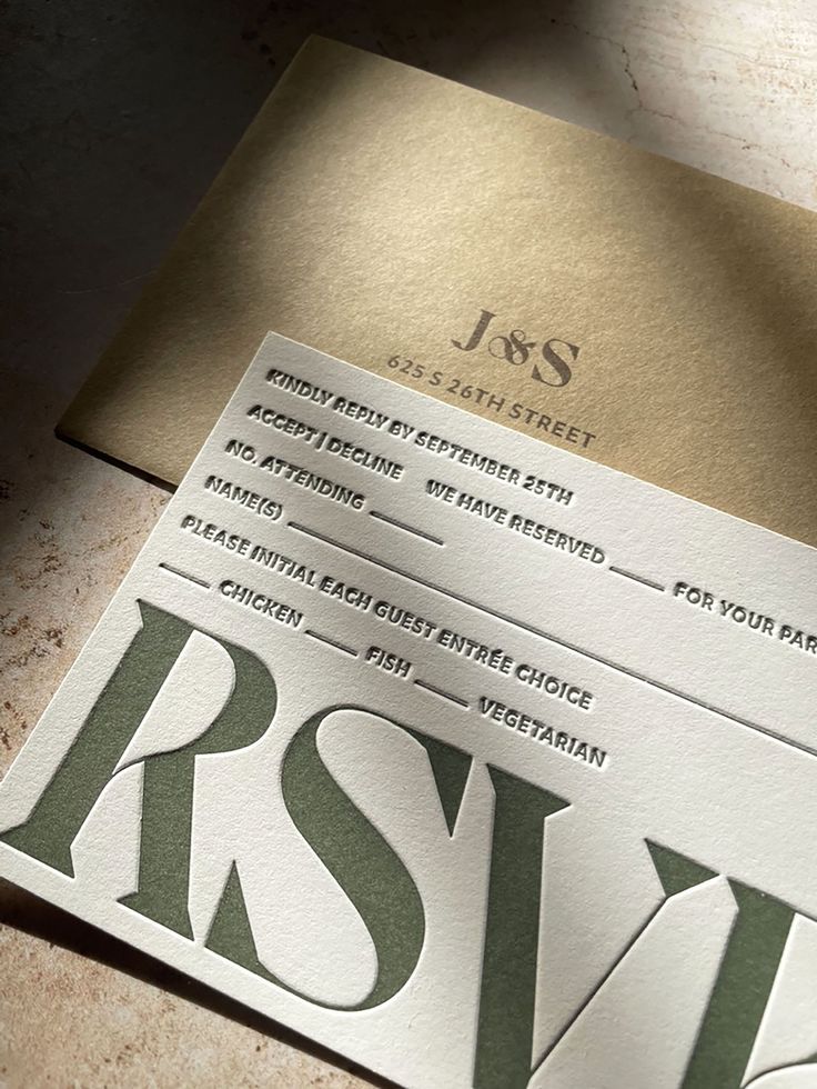 Semi-custom Romantic Modern letterpress rsvp | typographical wedding invitation | green rsvp card