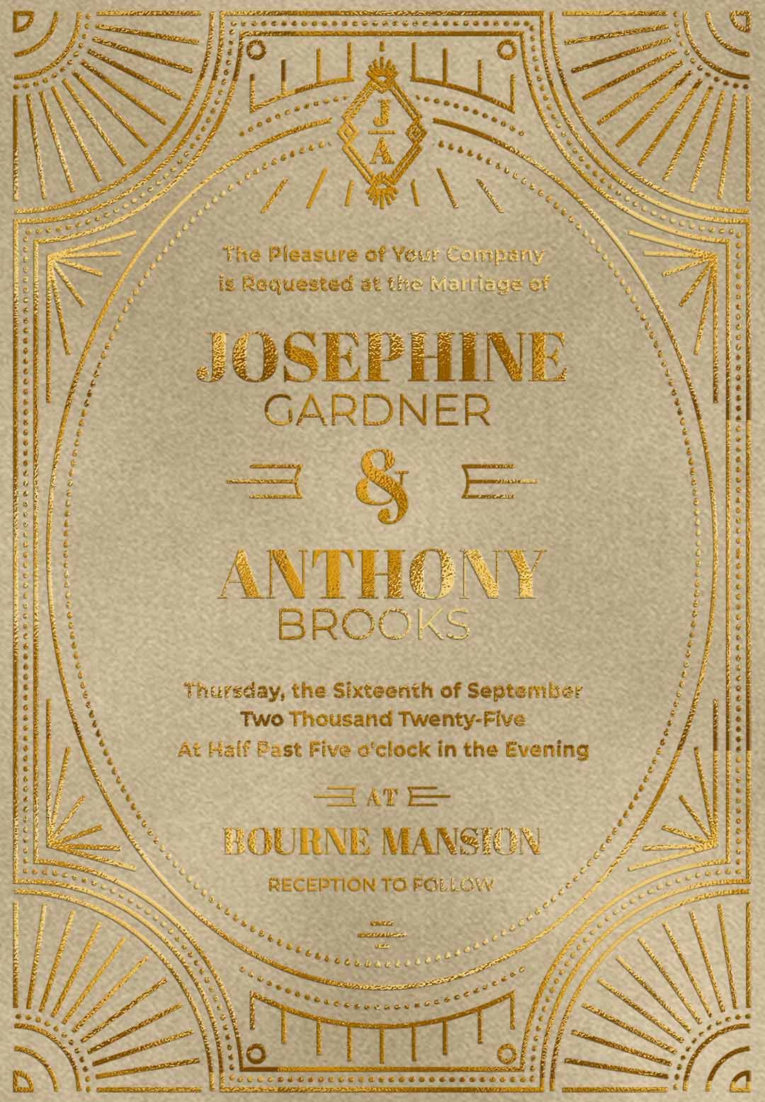 DecoGlam cream premium velvet foil pressed invitation — gold