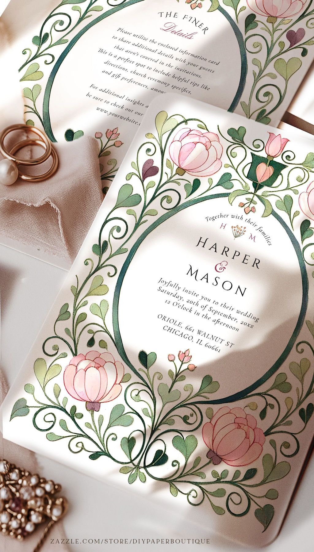 Dreamy Pink Peony Wedding Invitations | Romantic Florals