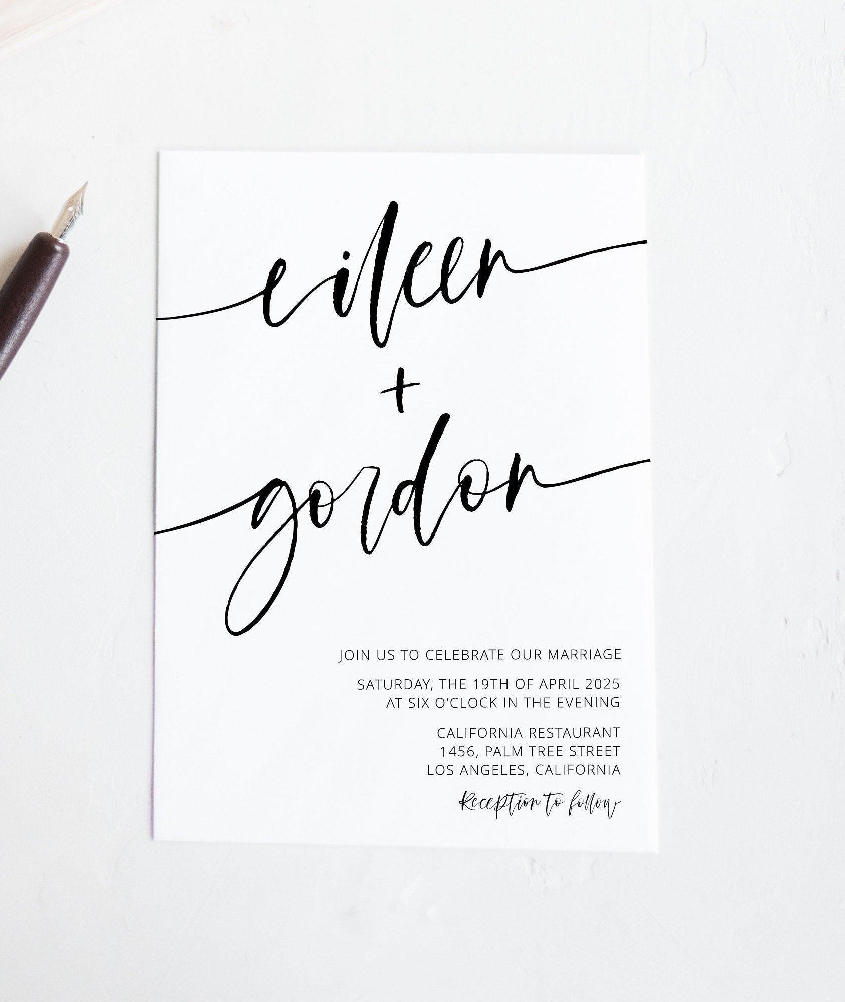 Minimal Wedding Invitation Template Instant Download Templett Printable Wedding Editable — Eileen