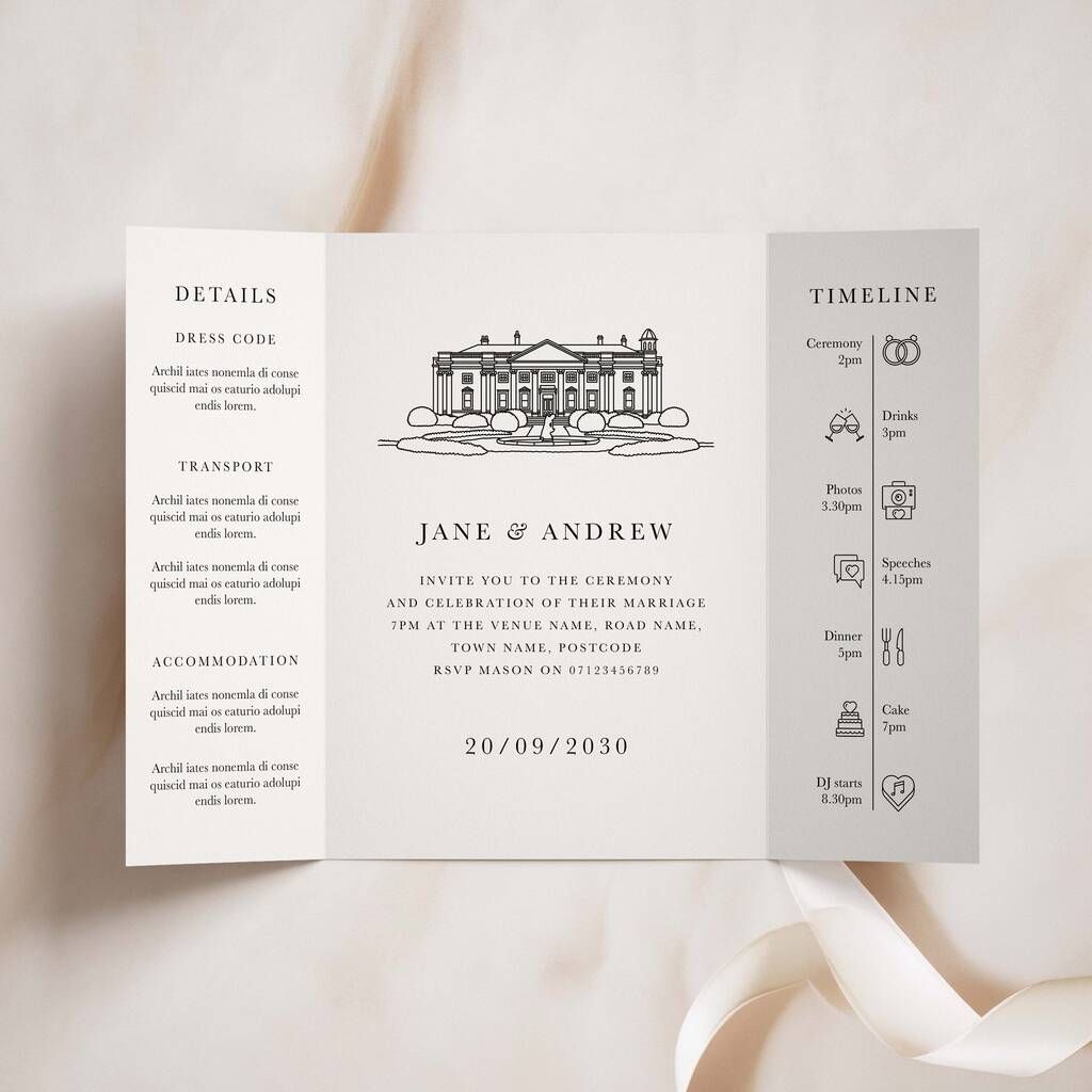 Custom Venue Drawing Gatefold Wedding Invitations