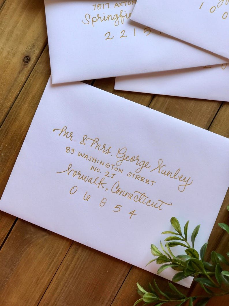Modern Calligraphy for Wedding Invitations . Hand Written Gold Script . Wedding Envelopes & Invites — Etsy