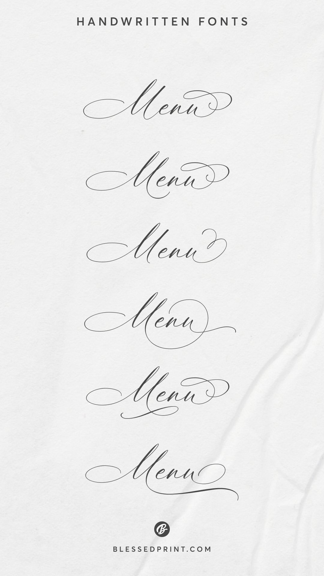 Six Menu Variations in Calligraphy Style