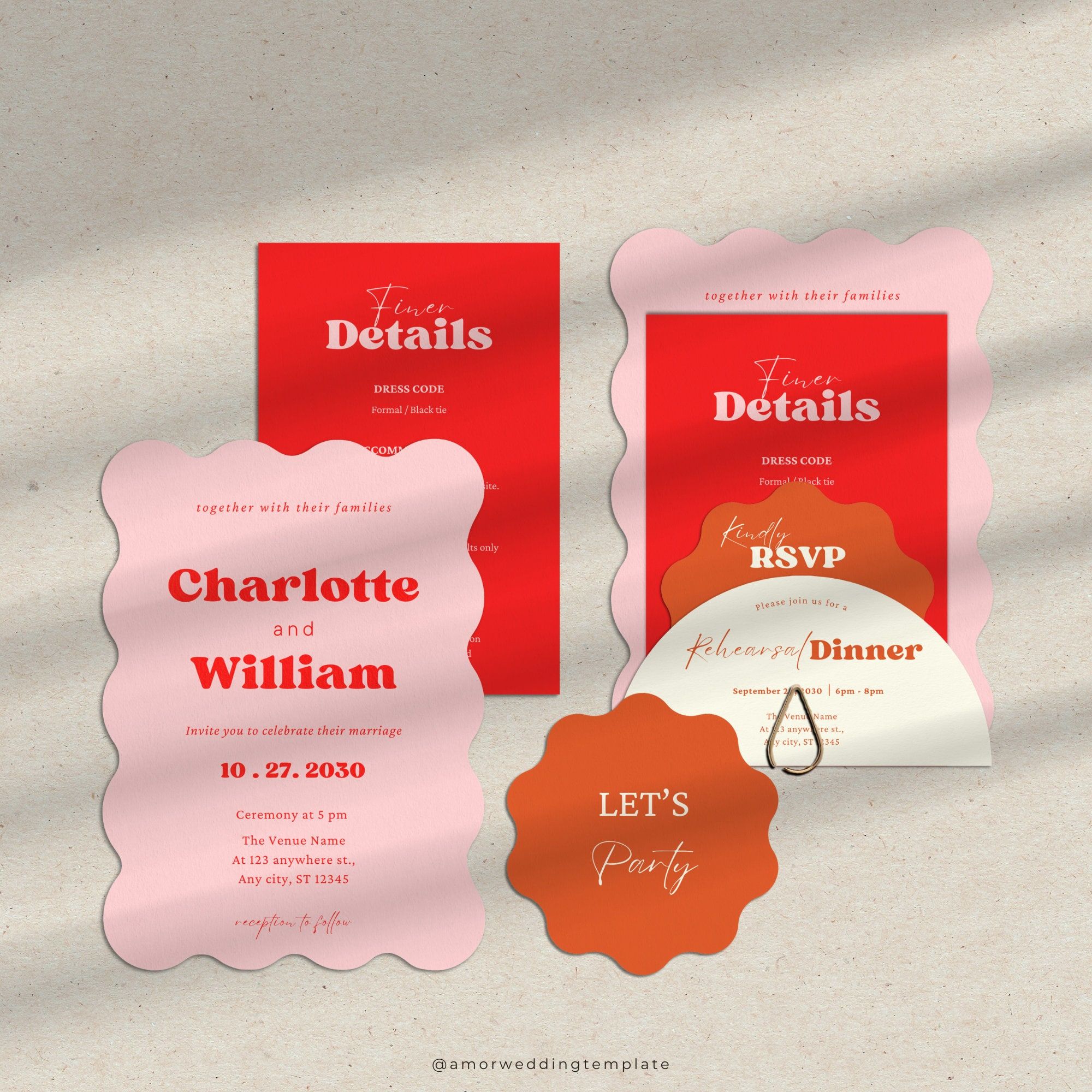 Modèle de faire-part de mariage Wave : suite RSVP modifiable (imprimable)