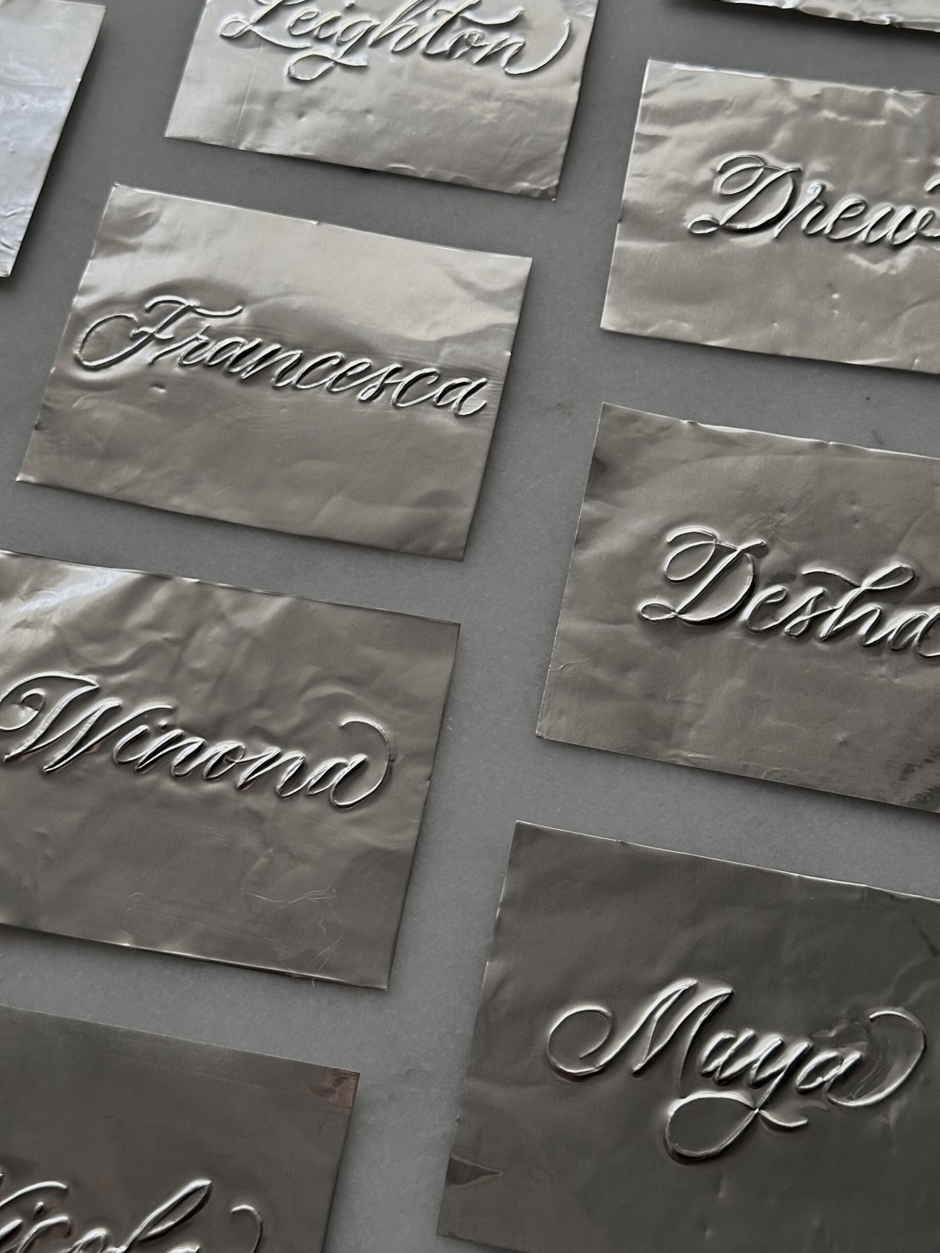 Embossed silver place cards