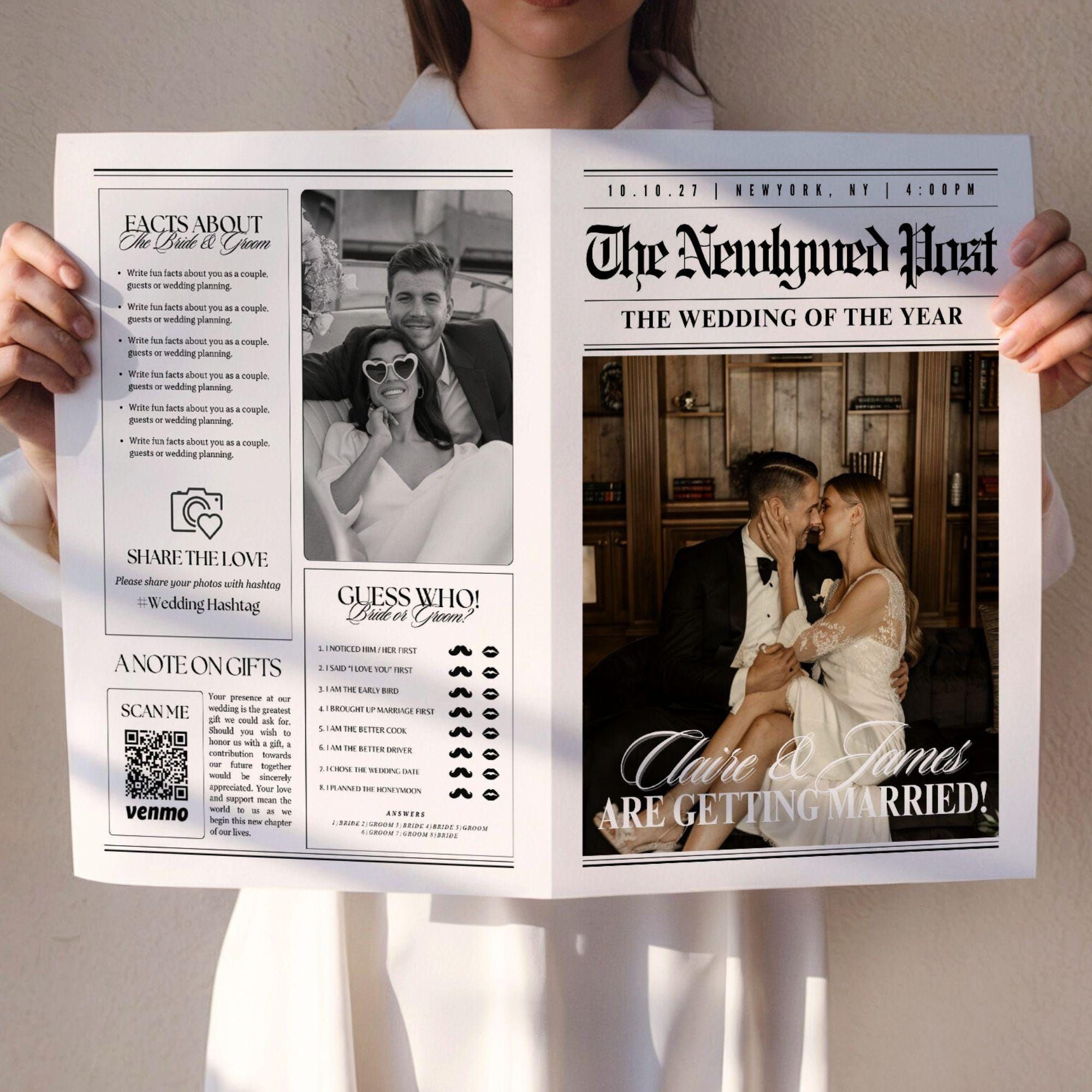 Große Zeitung Hochzeitsprogramm, Canva Hochzeit Zeitung Vorlage, druckbare Hochzeitseinladung, bearbeitbare Hochzeitstag benutzerdefinierte Zeitung, 295
