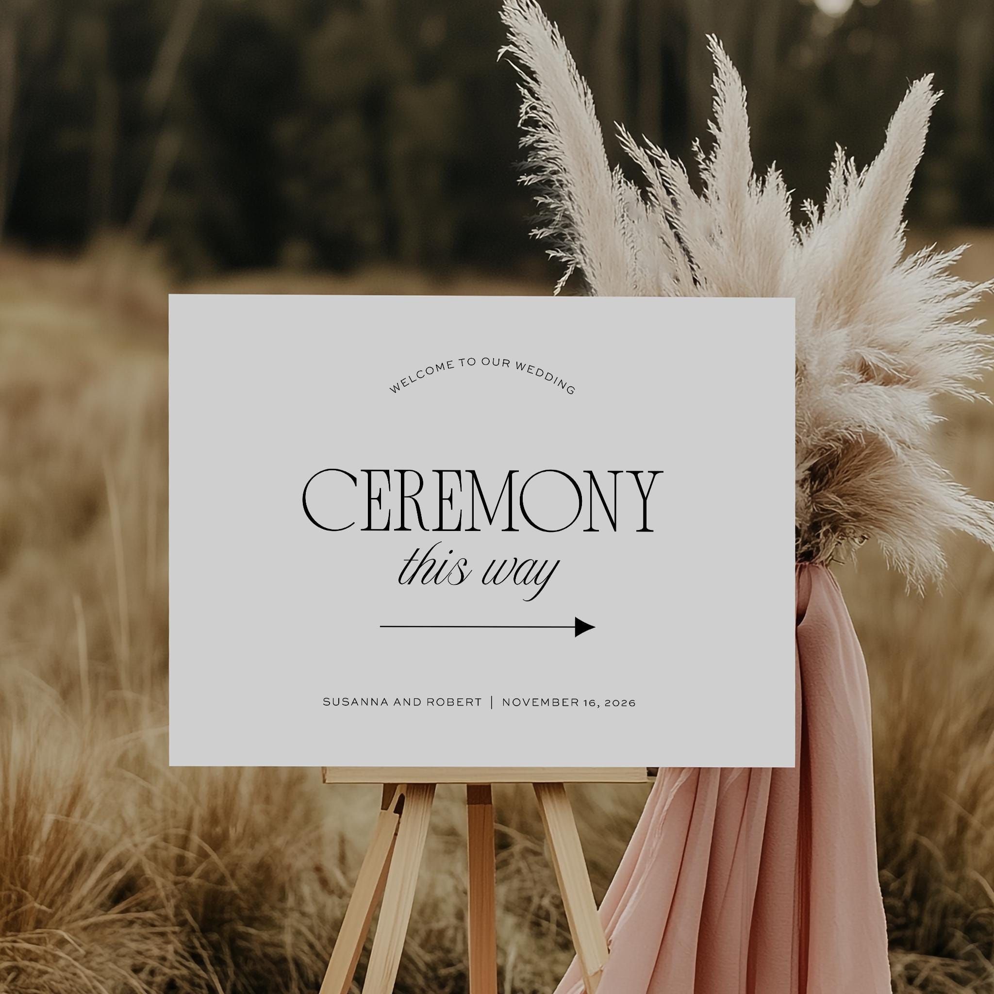 Ceremony This Way Sign, Vintage Glamour Wedding Ceremony Sign Printable, Wedding Directions Sign, Ceremony Sign, Arrow Poster, SN2000_CS