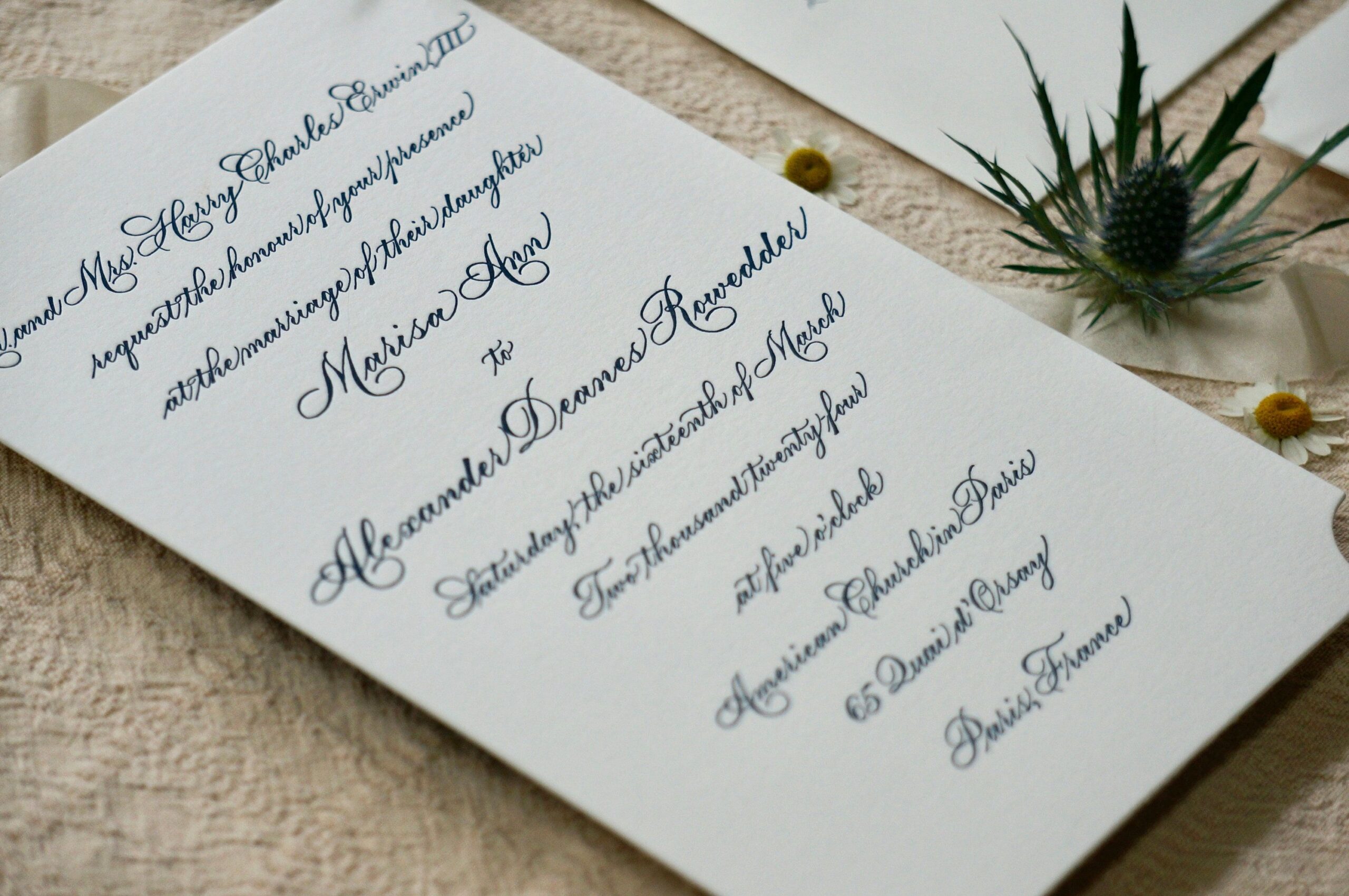 Letterpress Calligraphy Wedding Invitation SAMPLE Hand-lettered Invitation in Classic Calligraphy in Helinda Rook Script — Etsy